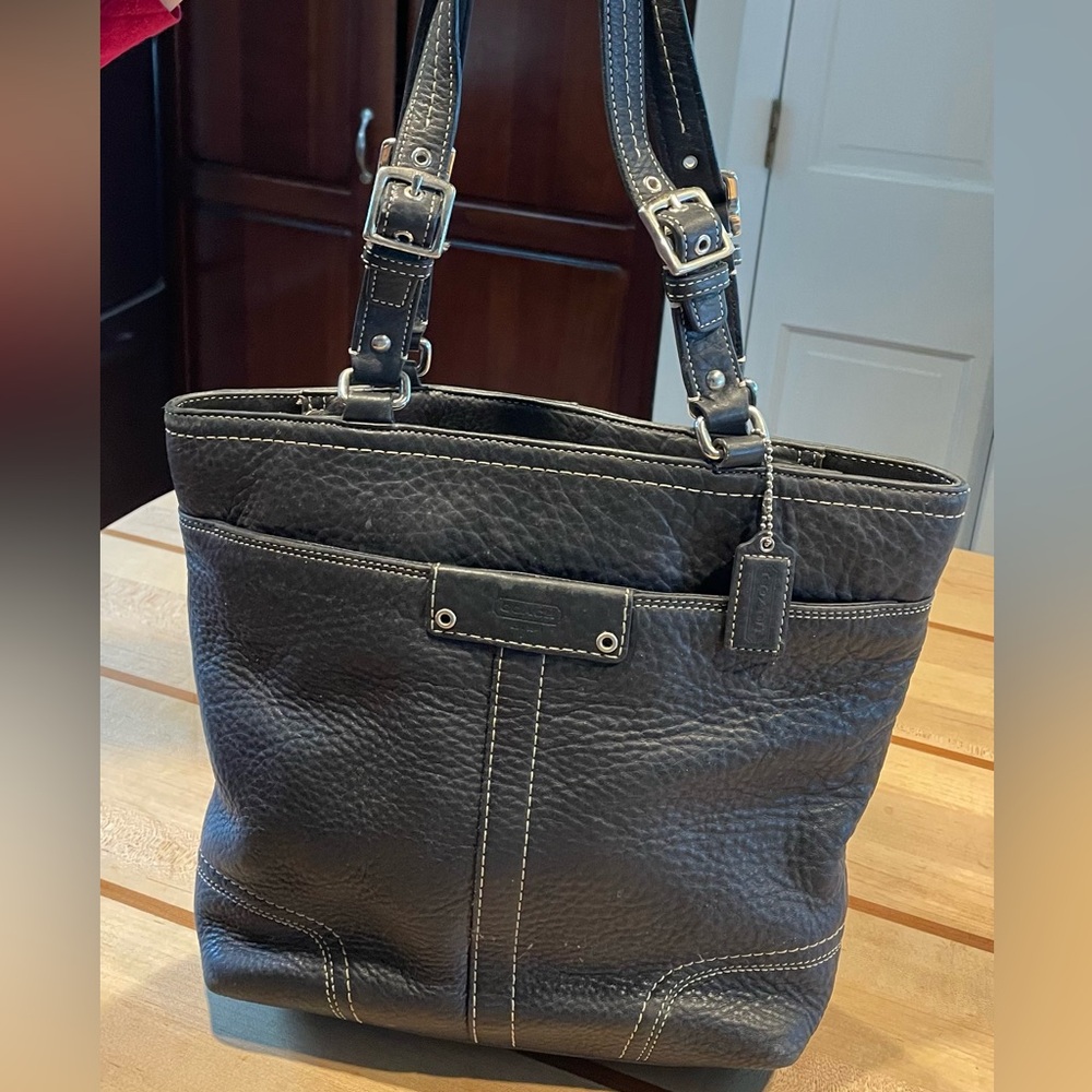 Coach black leather tote bag